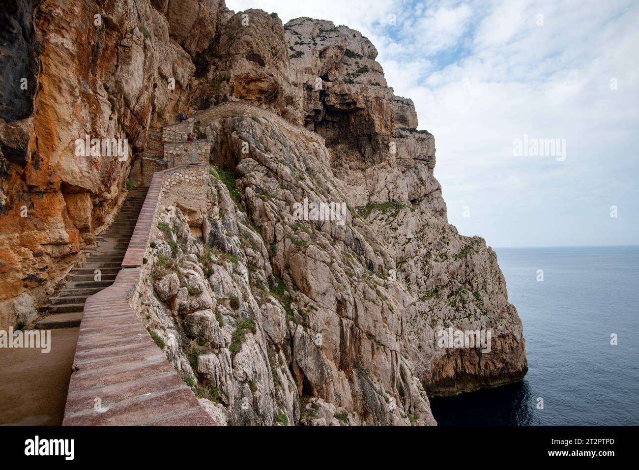 Access to Neptune Grotto Staircase - Sardinia - Italy Stock Photo