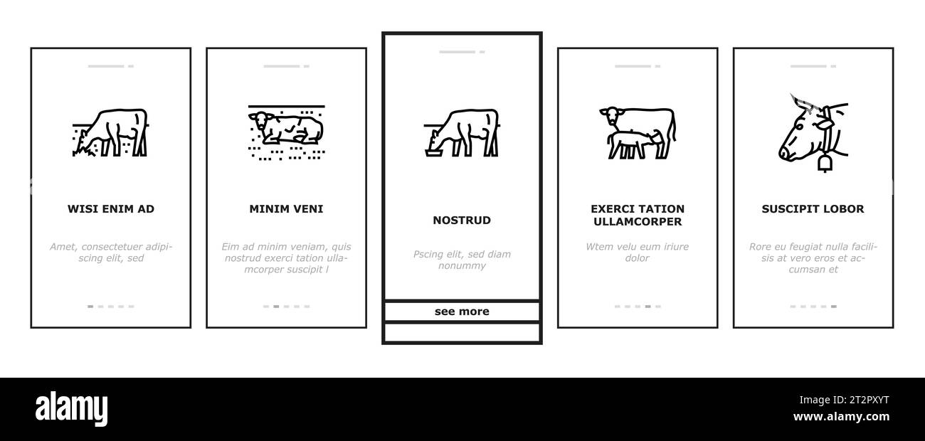 cow farm dairy cattle milk white onboarding icons set vector Stock ...