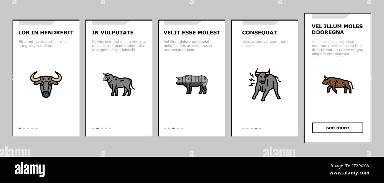 cow farm dairy cattle milk white onboarding icons set vector Stock ...