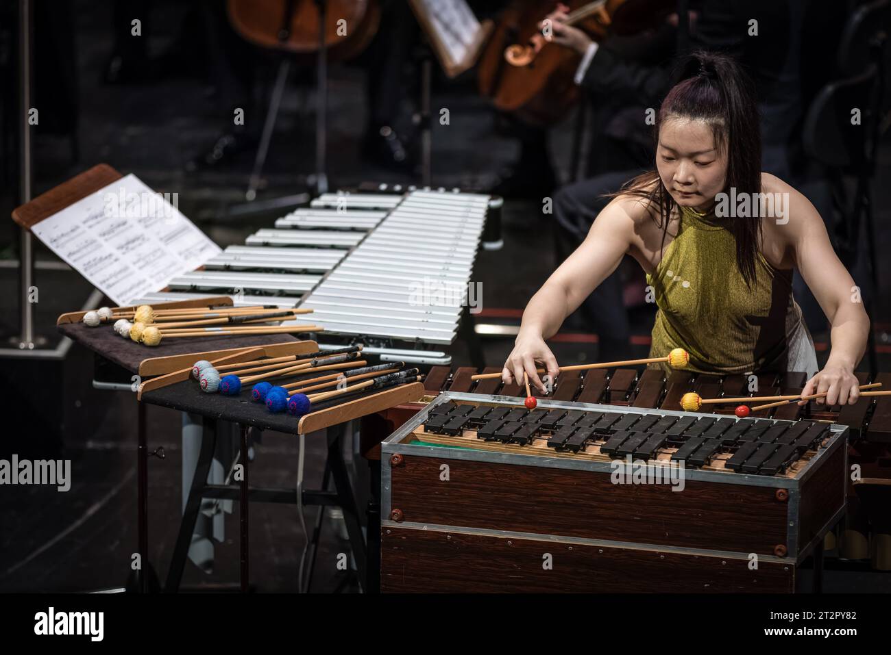 Cottbus, Germany. 20th Oct, 2023. Xizi Wang performs as soloist in the