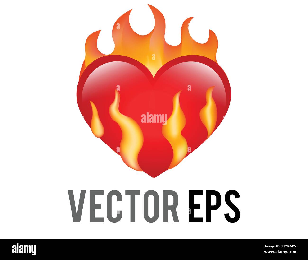 The isolated vector classic love red glossy heart on fire icon Stock Vector
