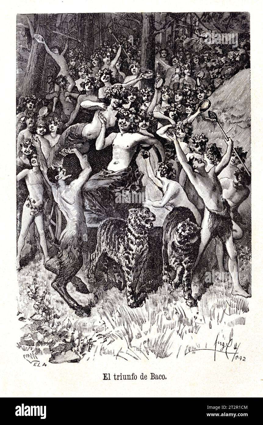 El Triunfo de Baco  - Manuel Ángel Álvarez (1855-1921) Illustrations from Saturnina Calleja's La Mitologia, Madrid, 1892 Stock Photo