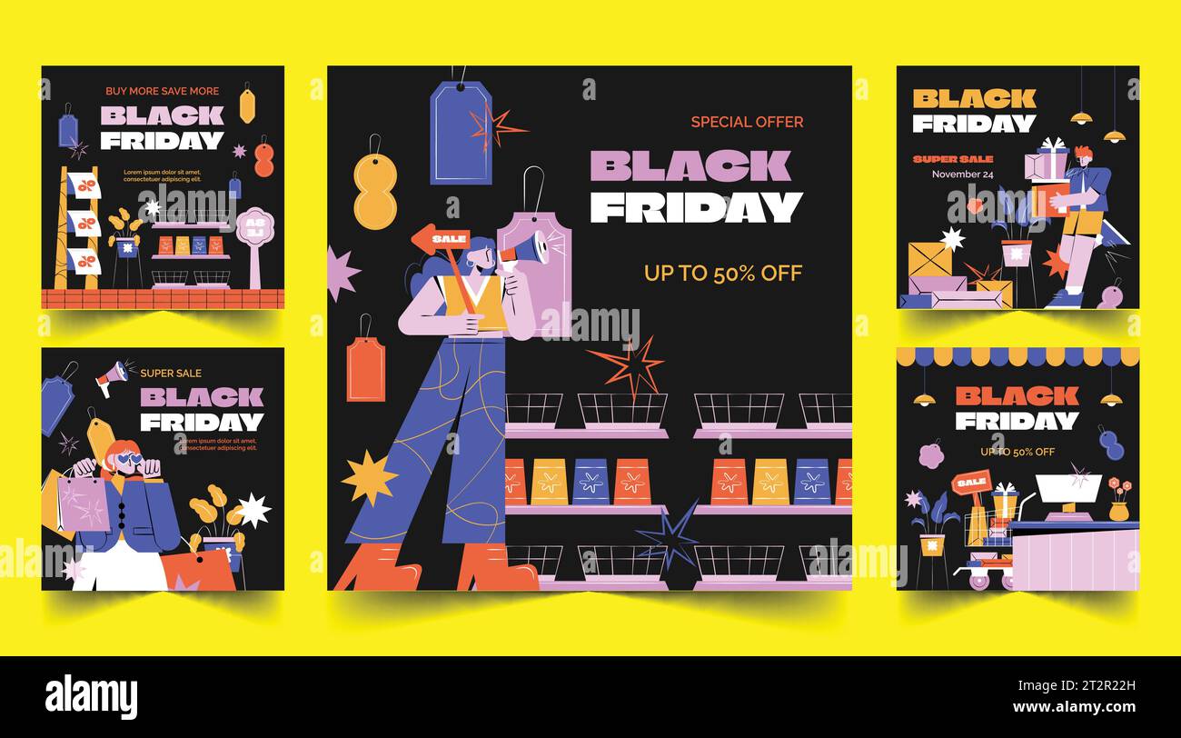 hand drawn black friday banners set design vector illustration Stock Vector