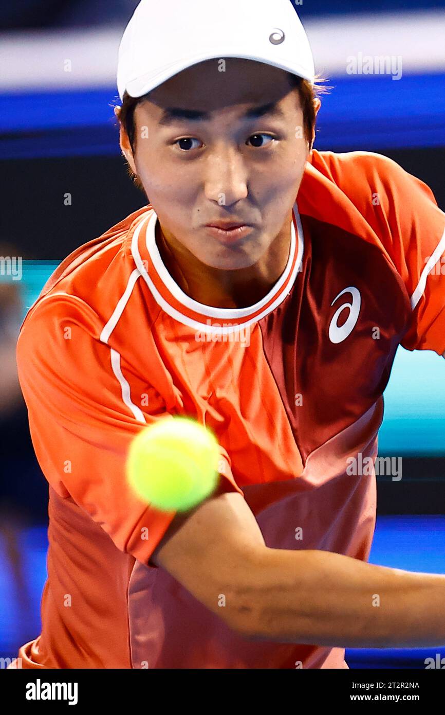 Tokyo, Japan. 21st Oct, 2023. Shintaro MOCHIZUKI (JPN) hits a return