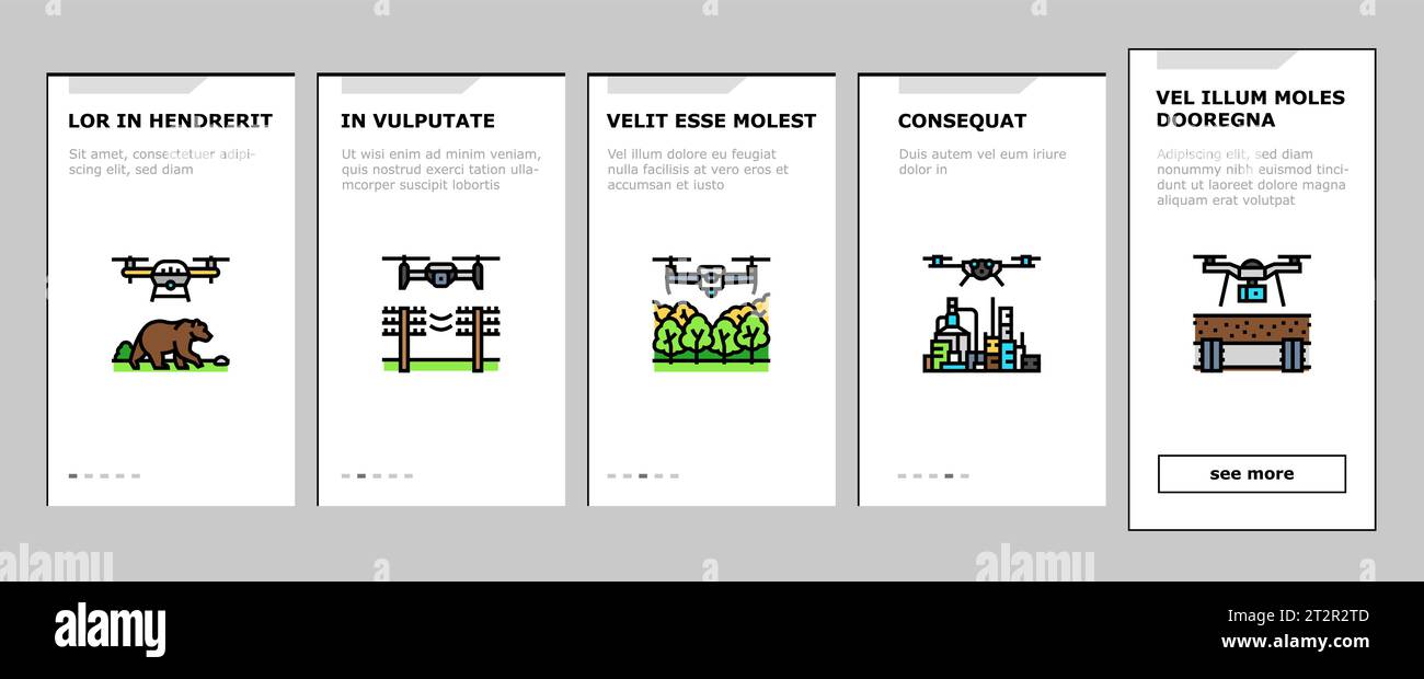 drone commercial use onboarding icons set vector Stock Vector Image ...