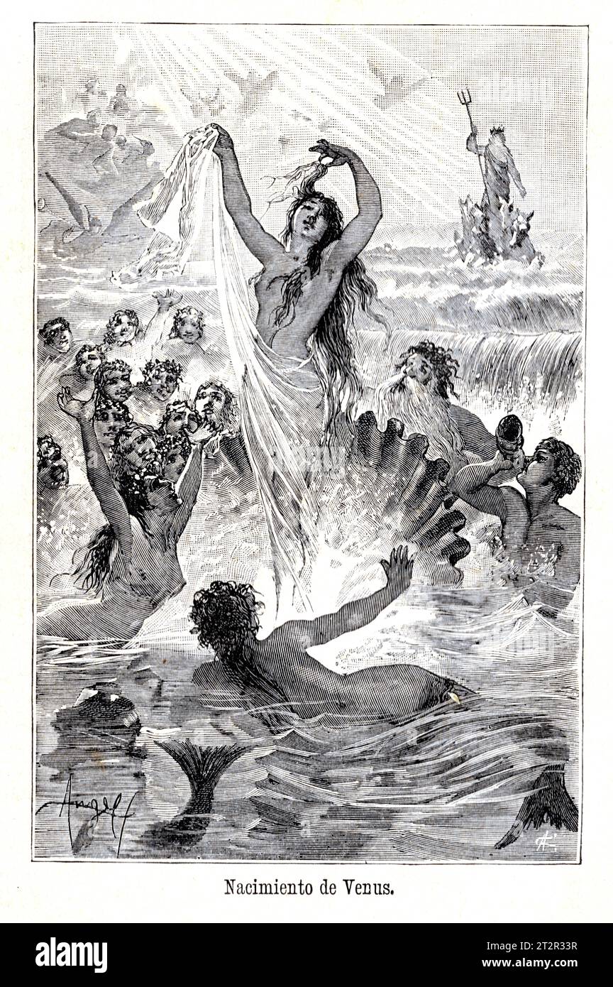 Nacimiento de Venus by Manuel Ángel Álvarez (1855-1921) Illustrations from Saturnina Calleja's La Mitologia, Madrid, 1892 Stock Photo
