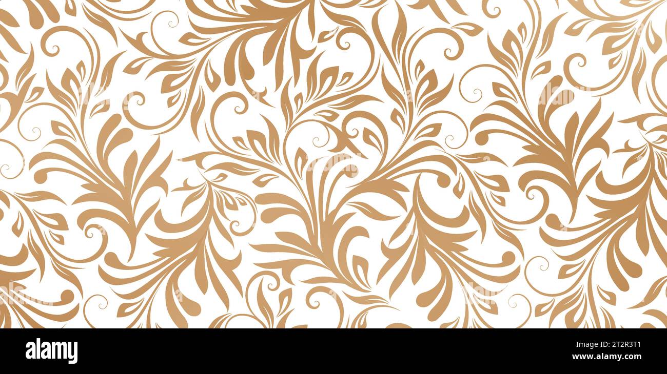 Vector illustration Seamless pattern with gold floral ornament on white ...