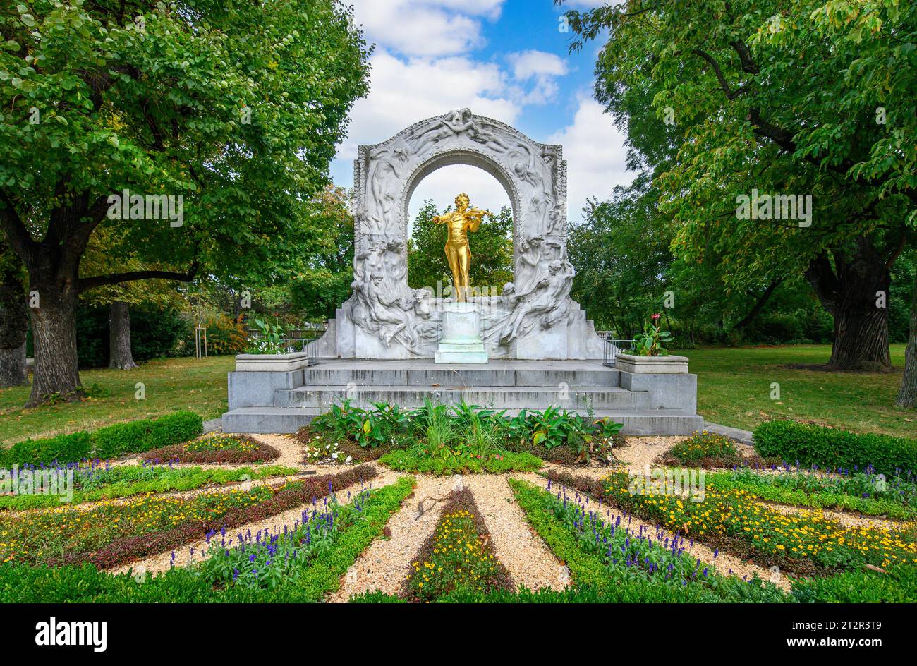 Vienna, Austria. Monument of Johann Strauss. Famous golden statue of great Austrian composer, playing violin in the Stadtpark (city park) Stock Photo