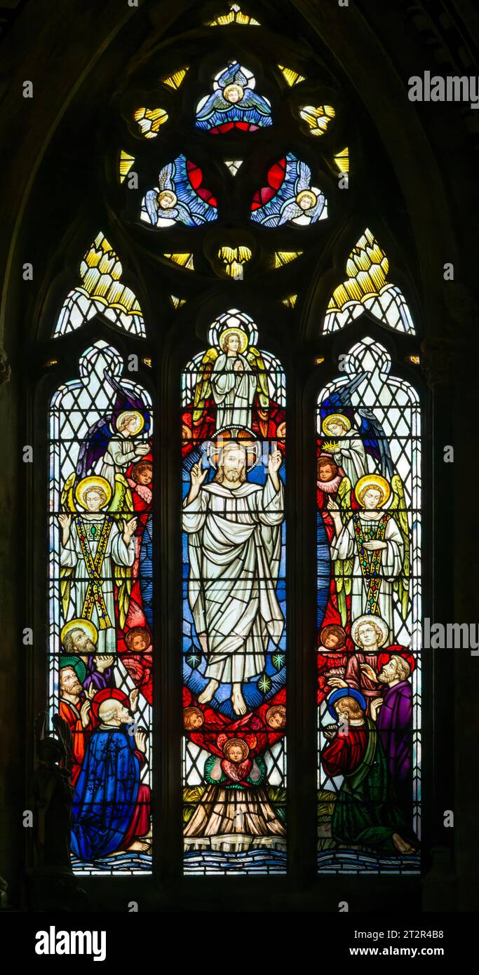Stained glass window, Roman catholic church of Saint John the Evangelist, Bath, north east Somerset, England, UK Stock Photo