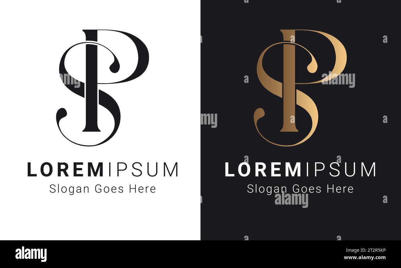Luxury Initial SP or PS Monogram Text Letter Logo Design Stock Vector