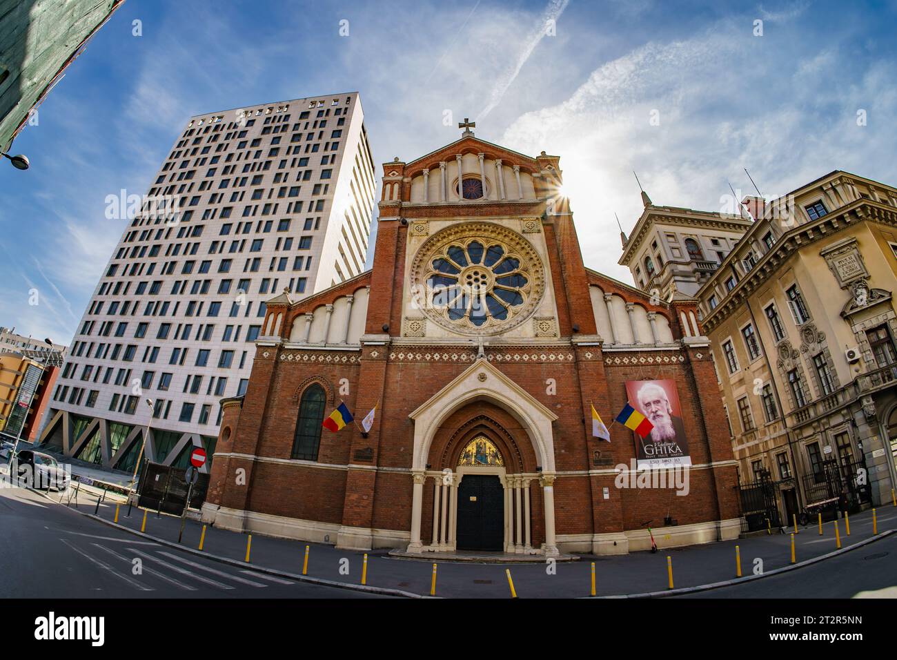 Bucharest, Romania - September 27, 2023: Cathedral Plaza Bucharest building finished in 2011 is still empty due to the trials regarding the legality o Stock Photo