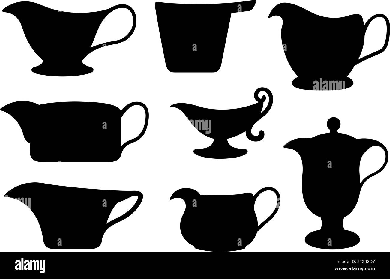 Collection of different gravy sauce boats isolated on white Stock