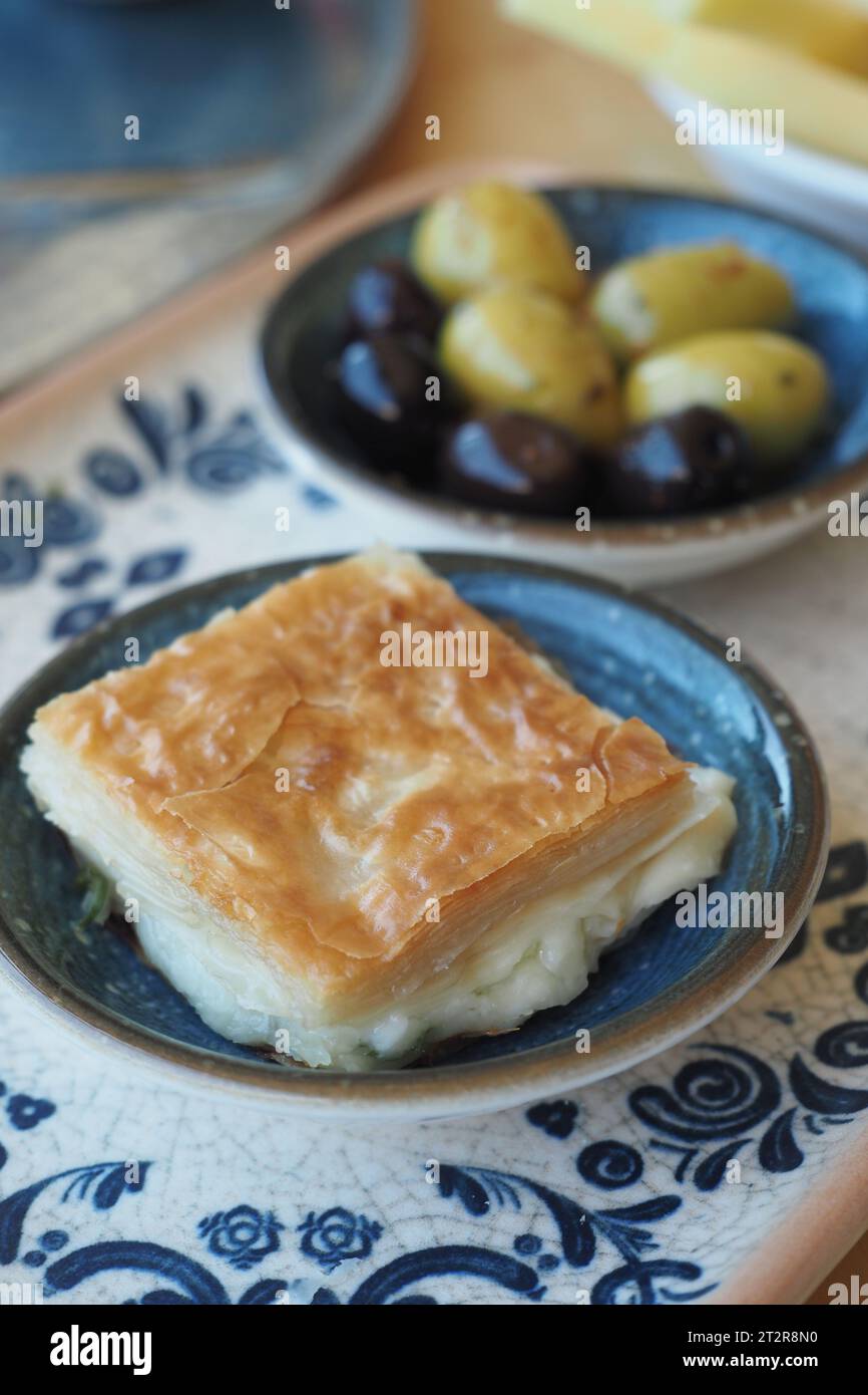 Traditional Turkish Cuisine Pastries and olive on table Stock Photo - Alamy