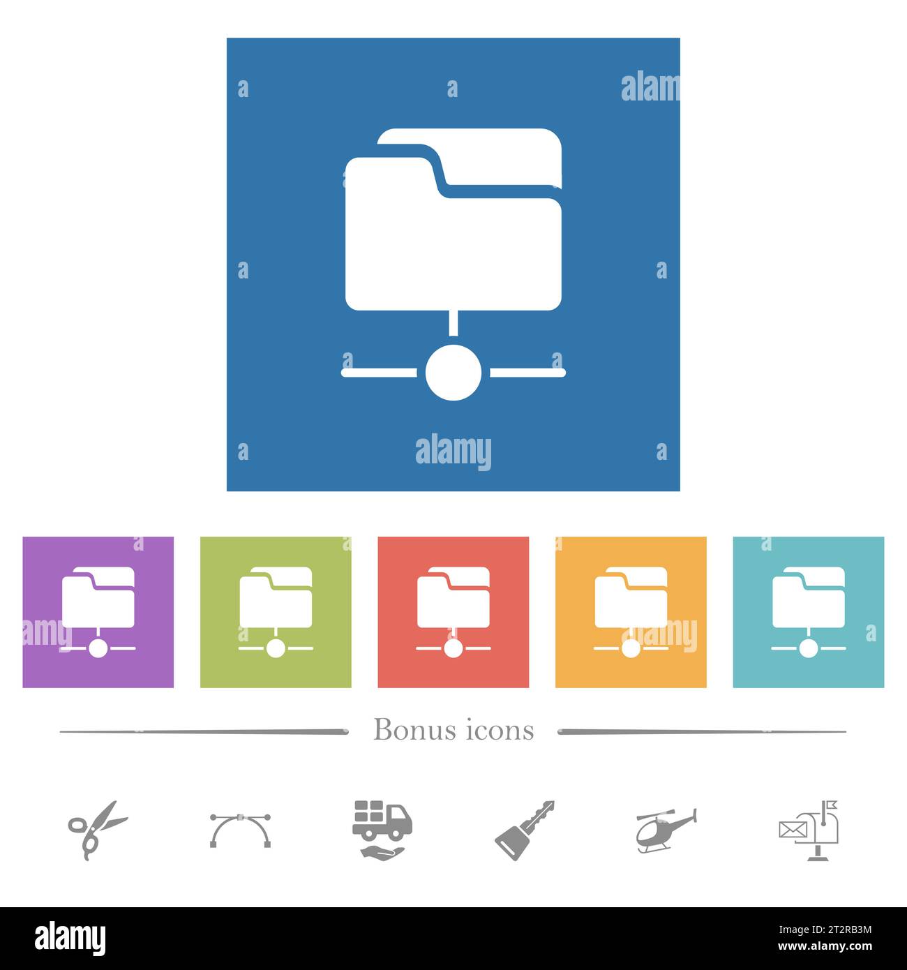 Network drive flat white icons in square backgrounds. 6 bonus icons ...