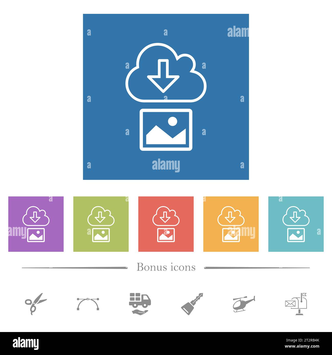 Download image from cloud outline flat white icons in square ...