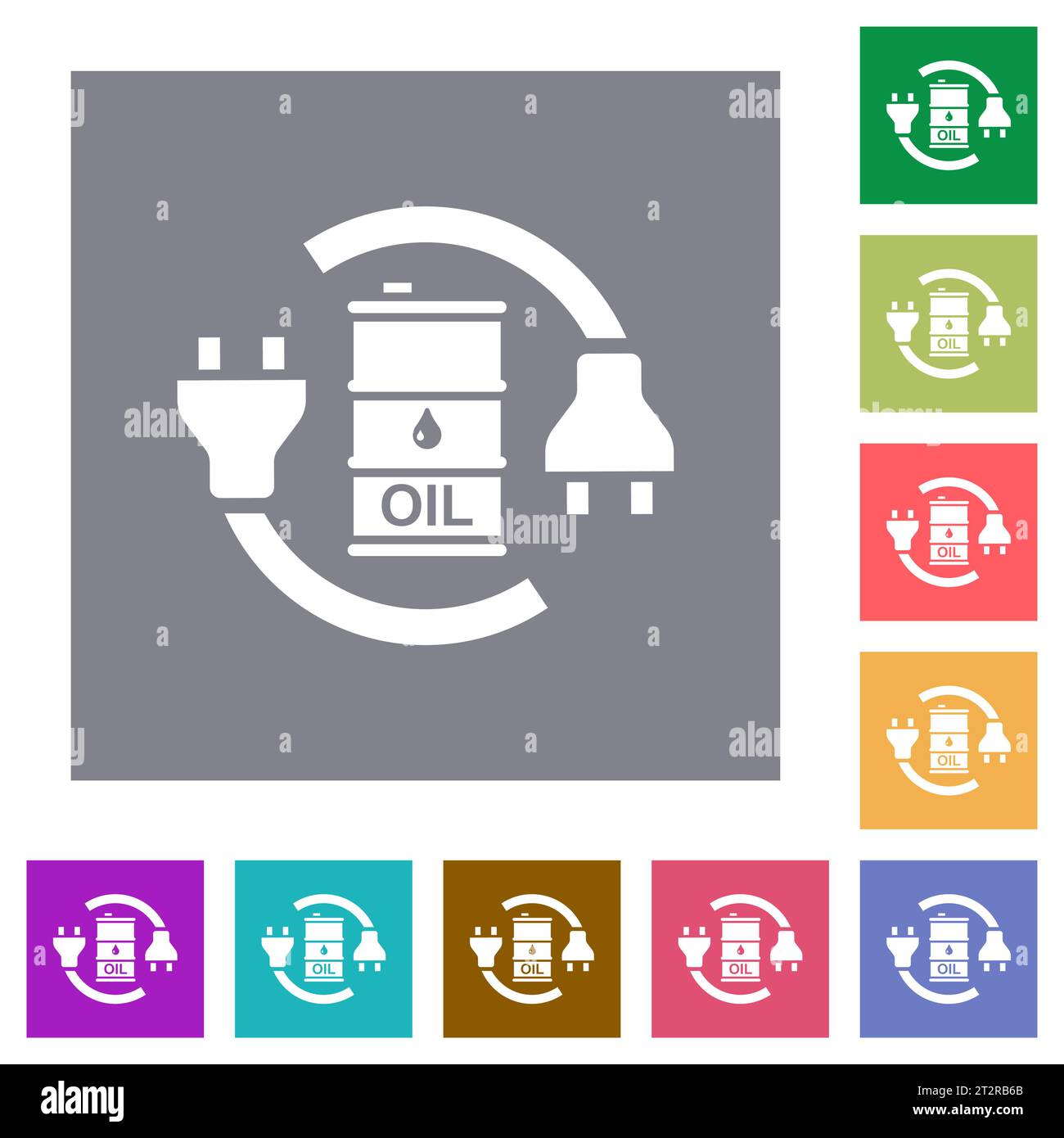 Oil energy flat icons on simple color square backgrounds Stock Vector