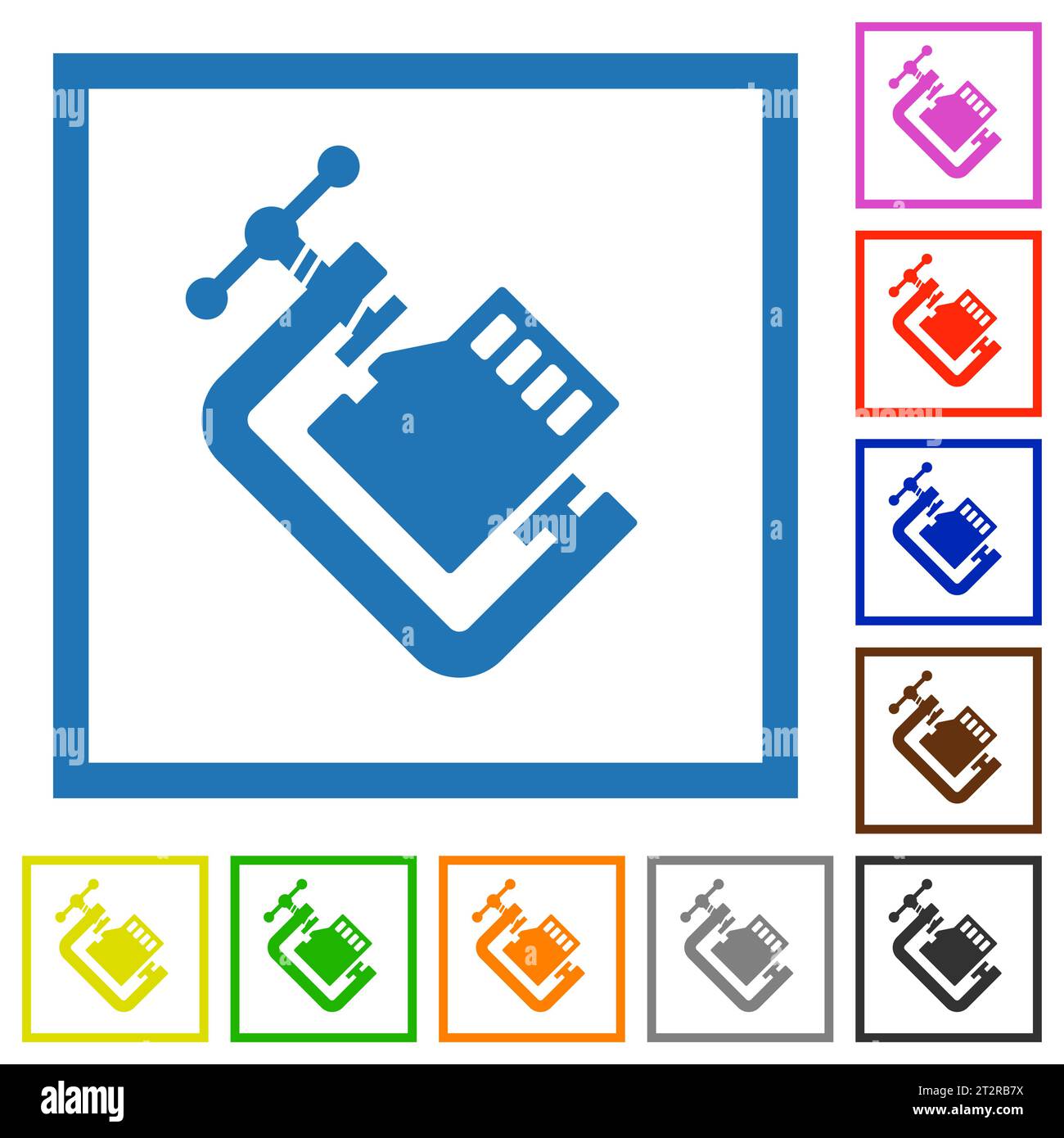 Micro sd memory card compress solid flat color icons in square frames on white background Stock Vector