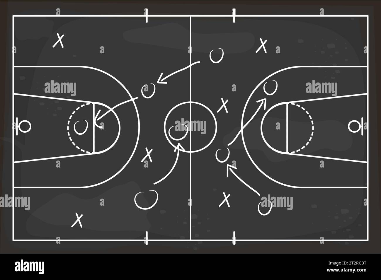 Basketball blackboard with chalk game strategy, coach plan. White lines