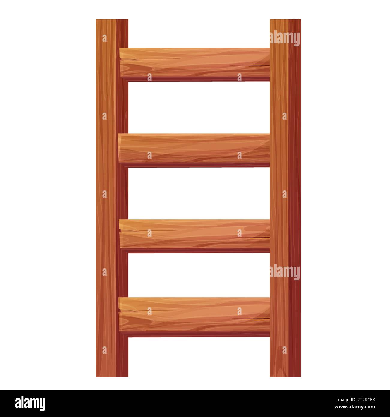 Wooden ladder, stairs portable construction with nails textured in cartoon style isolated on white background. Climbing, wood stairway. Vector illustration Stock Vector