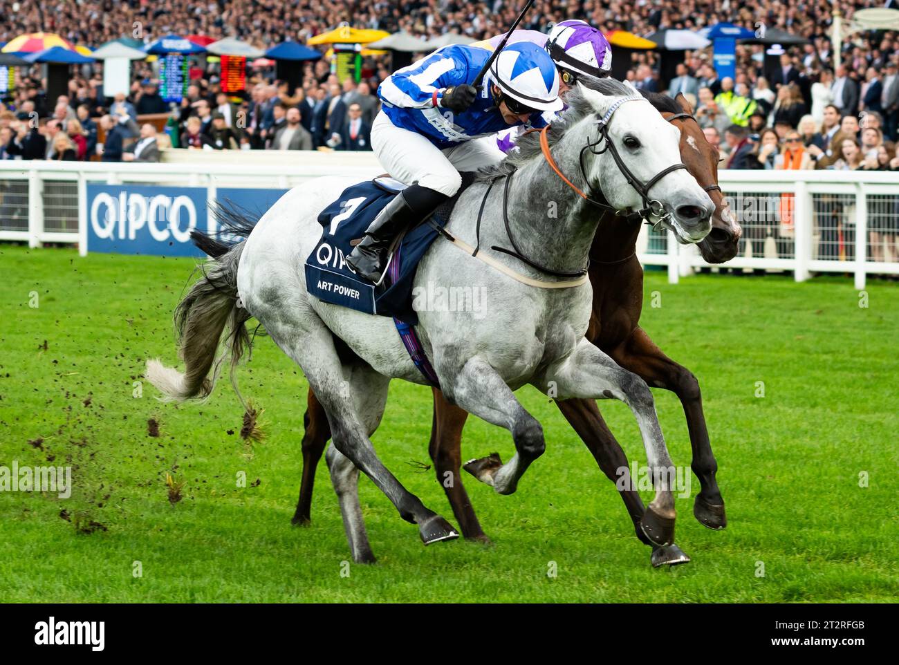 Ascot, Berkshire, United Kingdom. Saturday 21st October 2023. Art Power and David Allan win the QIPCO British Champions Sprint Stakes Group 1 for trainer Tim Easterby and owner King Power Racing Co Ltd. Credit JTW Equine Images / Alamy Live News Stock Photo