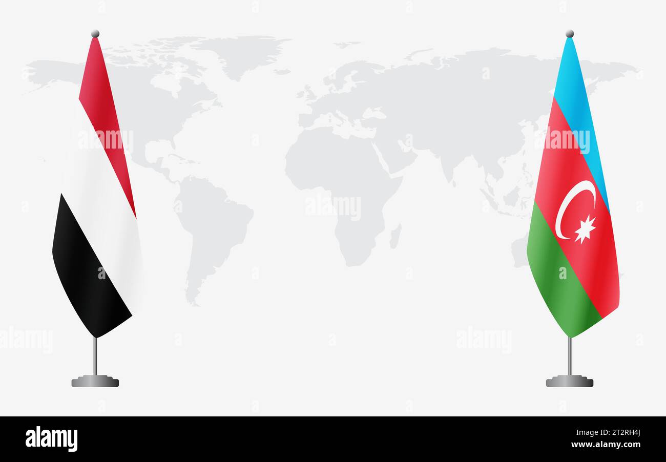 Yemen and Azerbaijan flags for official meeting against background of world map. Stock Vector