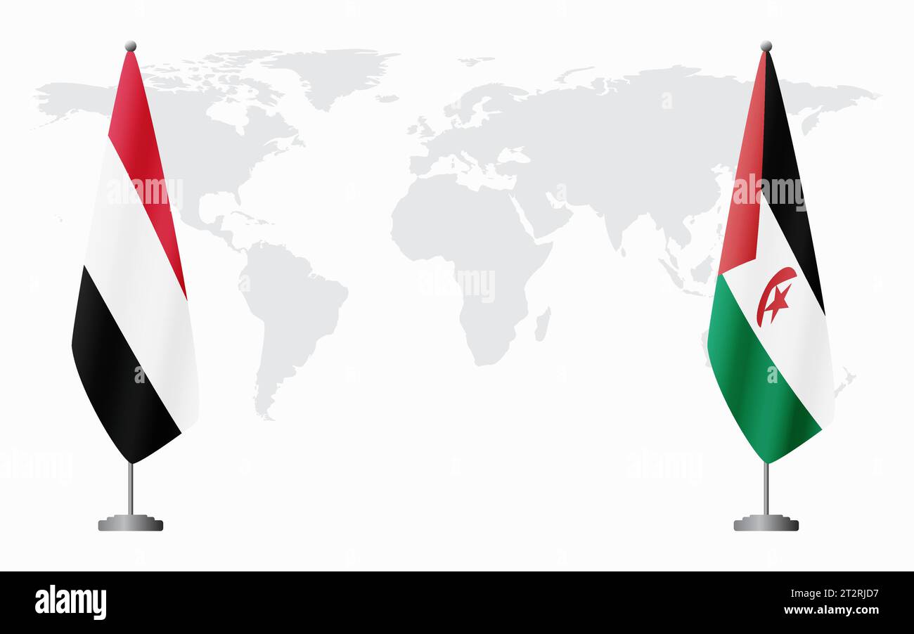 Yemen and Sahrawi Arab Democratic Republic flags for official meeting ...