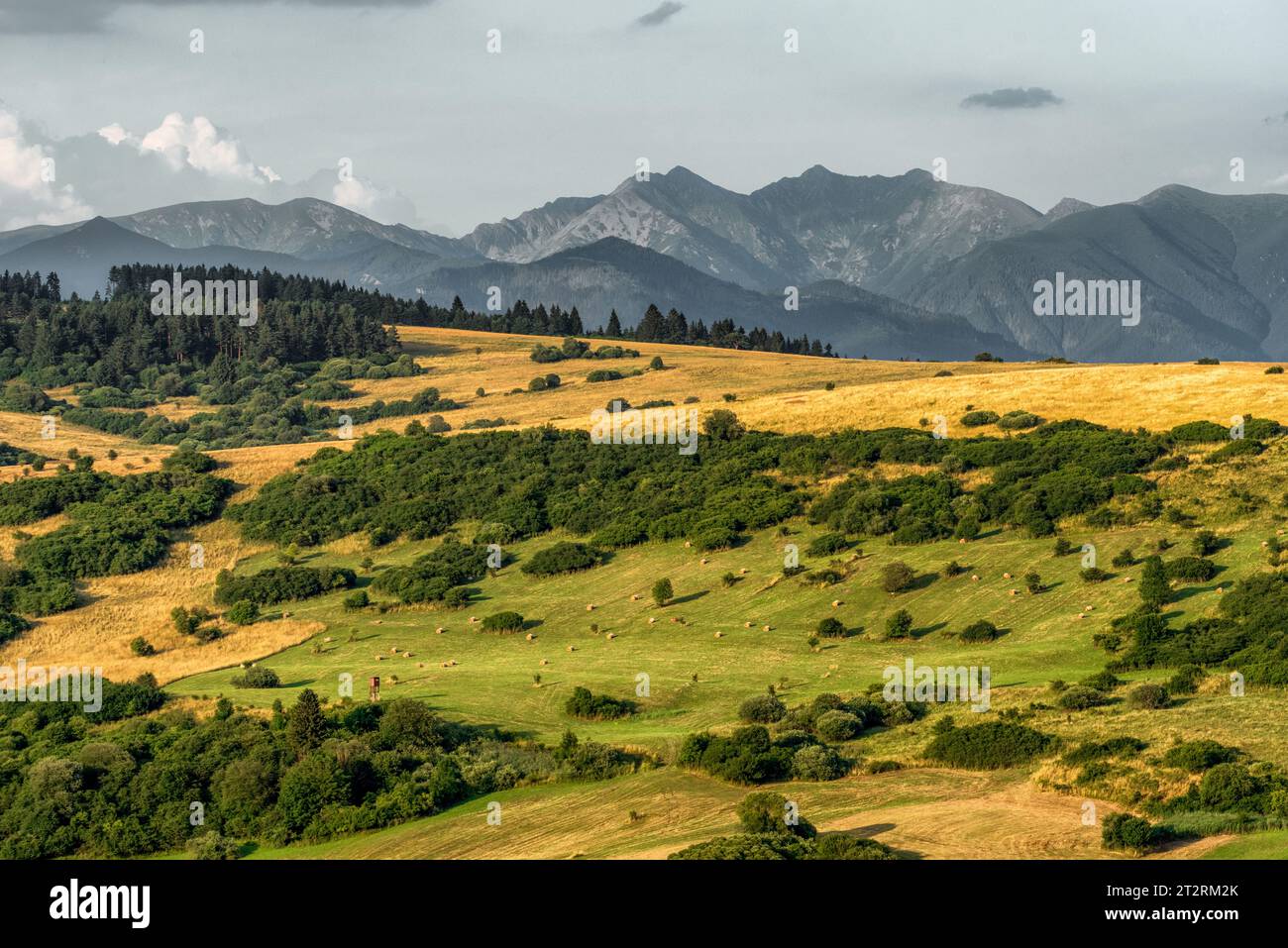 Beautiful landscape in region Liptov and Western Tatras mountains at background in Slovakia. Stock Photo