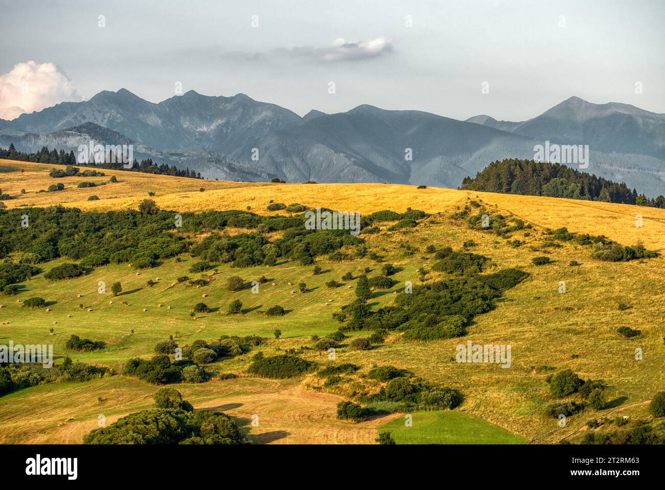 Beautiful landscape in region Liptov and Western Tatras mountains at background in Slovakia. Stock Photo