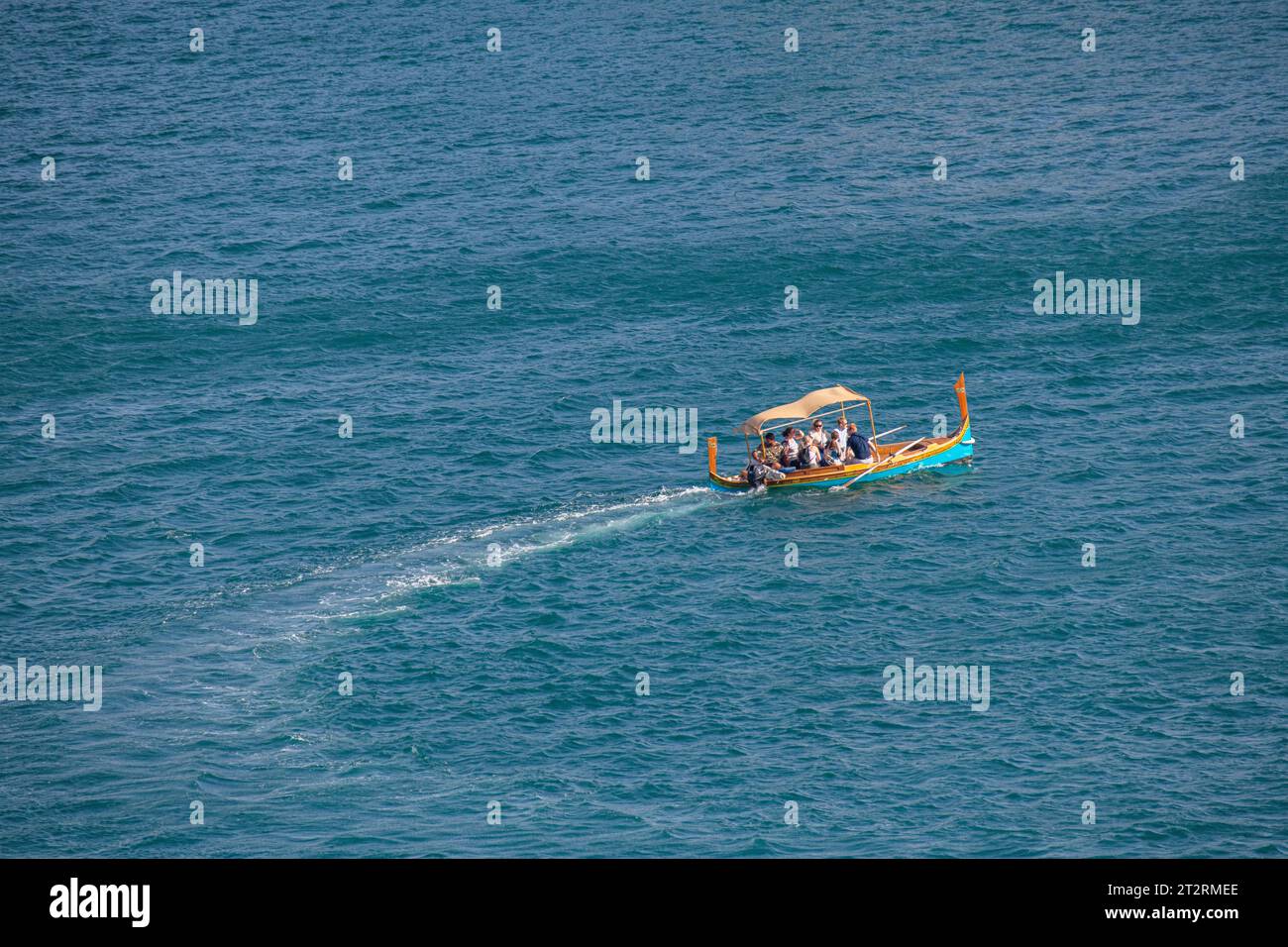 The Maltese Dghajsa (similar to a gondola) transports passengers between Valletta and Birgu in Malta Stock Photo