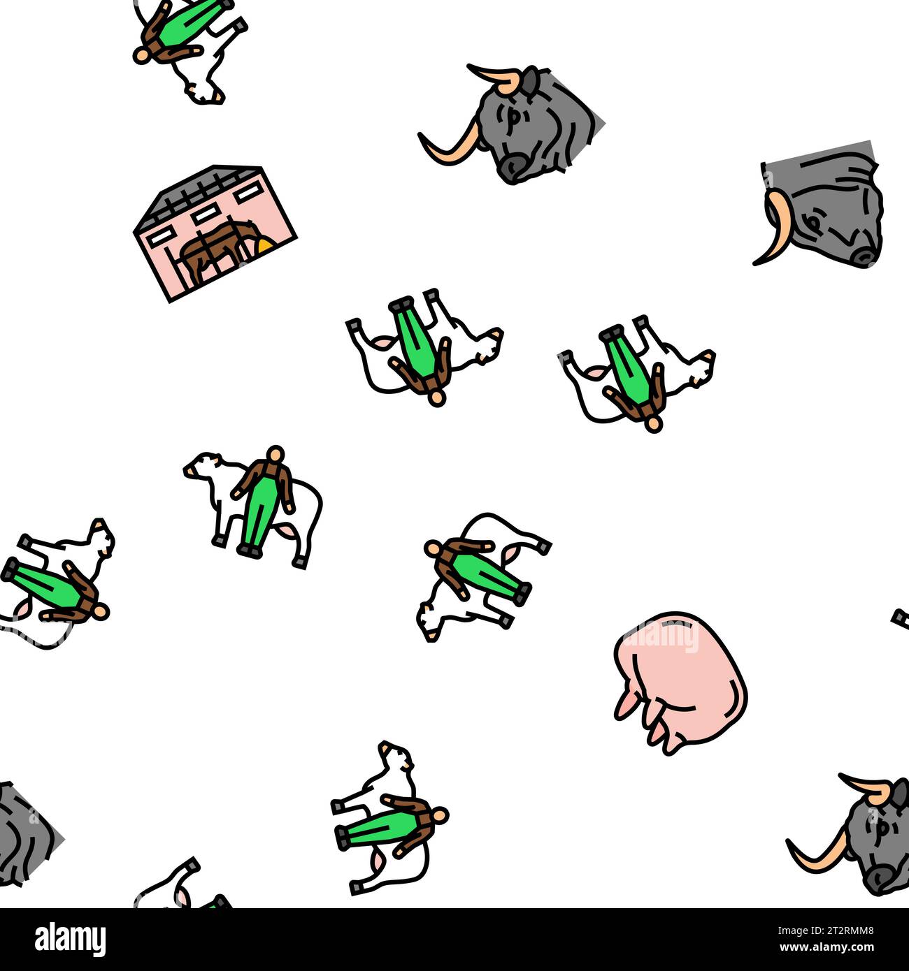 cow farm dairy cattle milk white vector seamless pattern Stock Vector