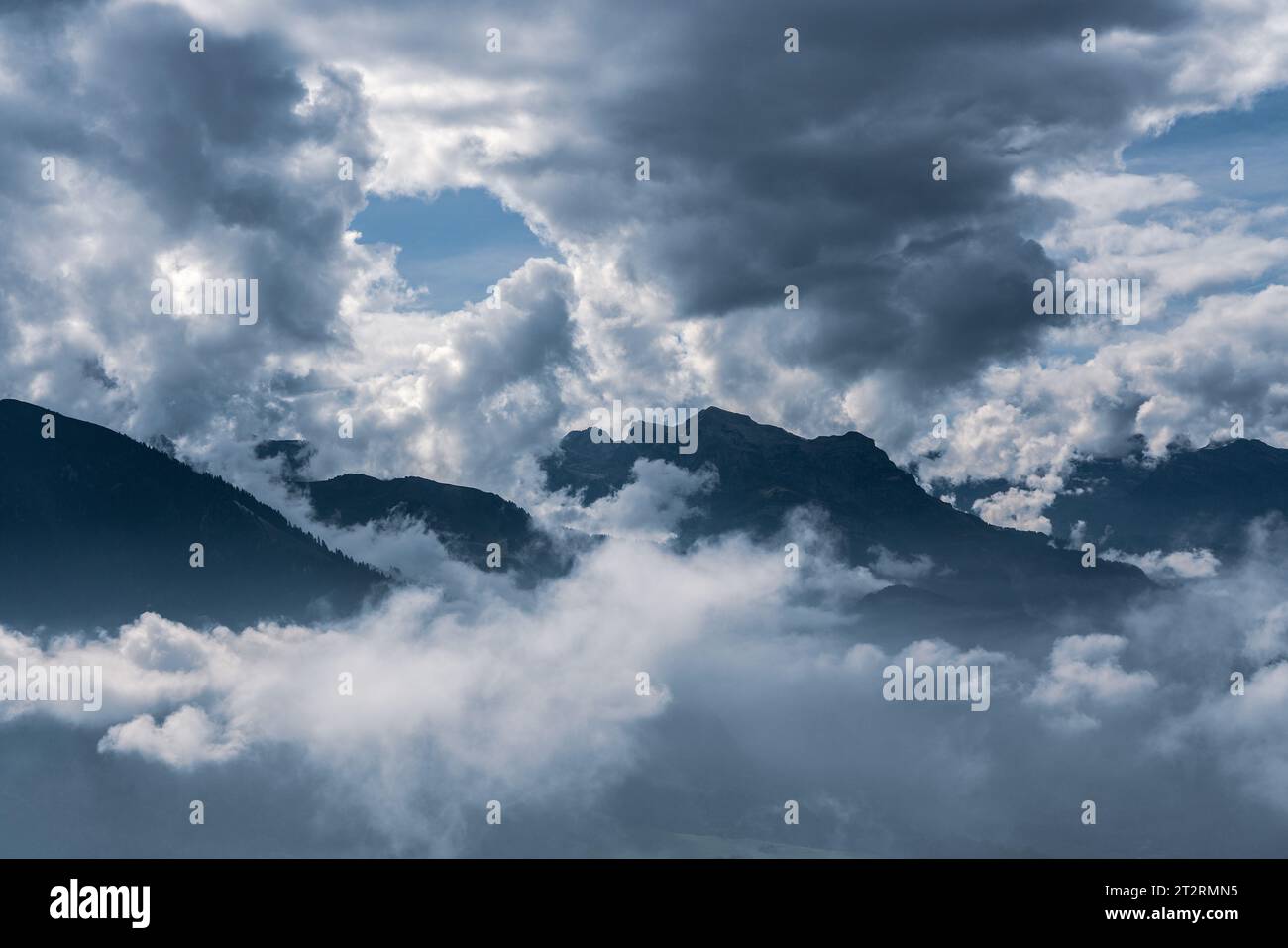 Panoramic view of the mountains at Lake Lucerne in Switzerland. Stock Photo