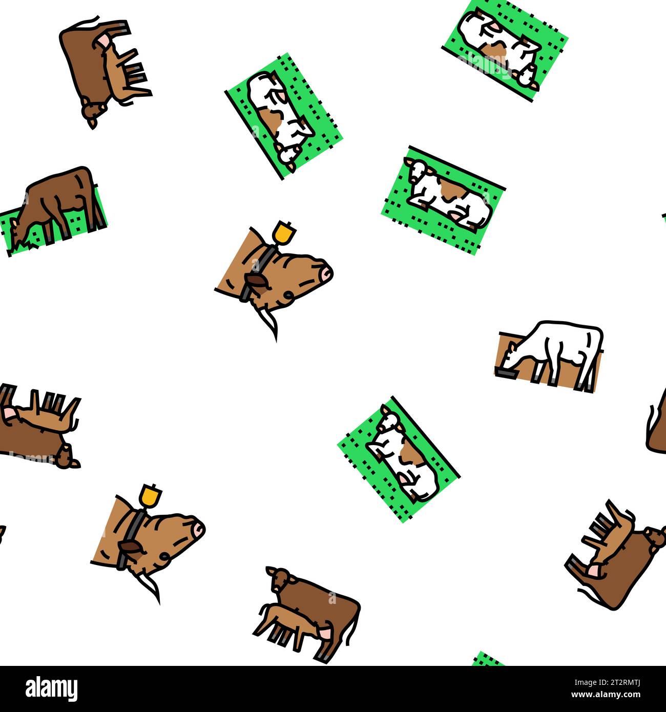 cow farm dairy cattle milk white vector seamless pattern Stock Vector