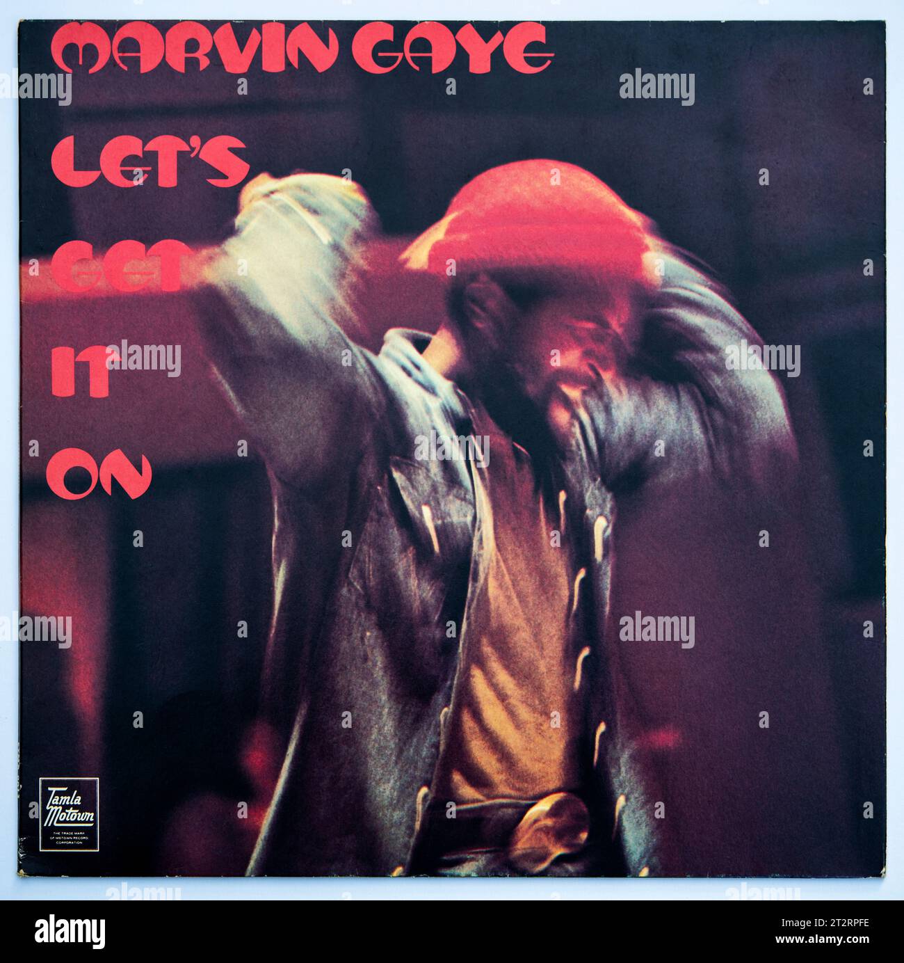LP cover of Let's Get It On, the 13th studio album by American soul singer Marvin Gaye, which was released in 1973 Stock Photo