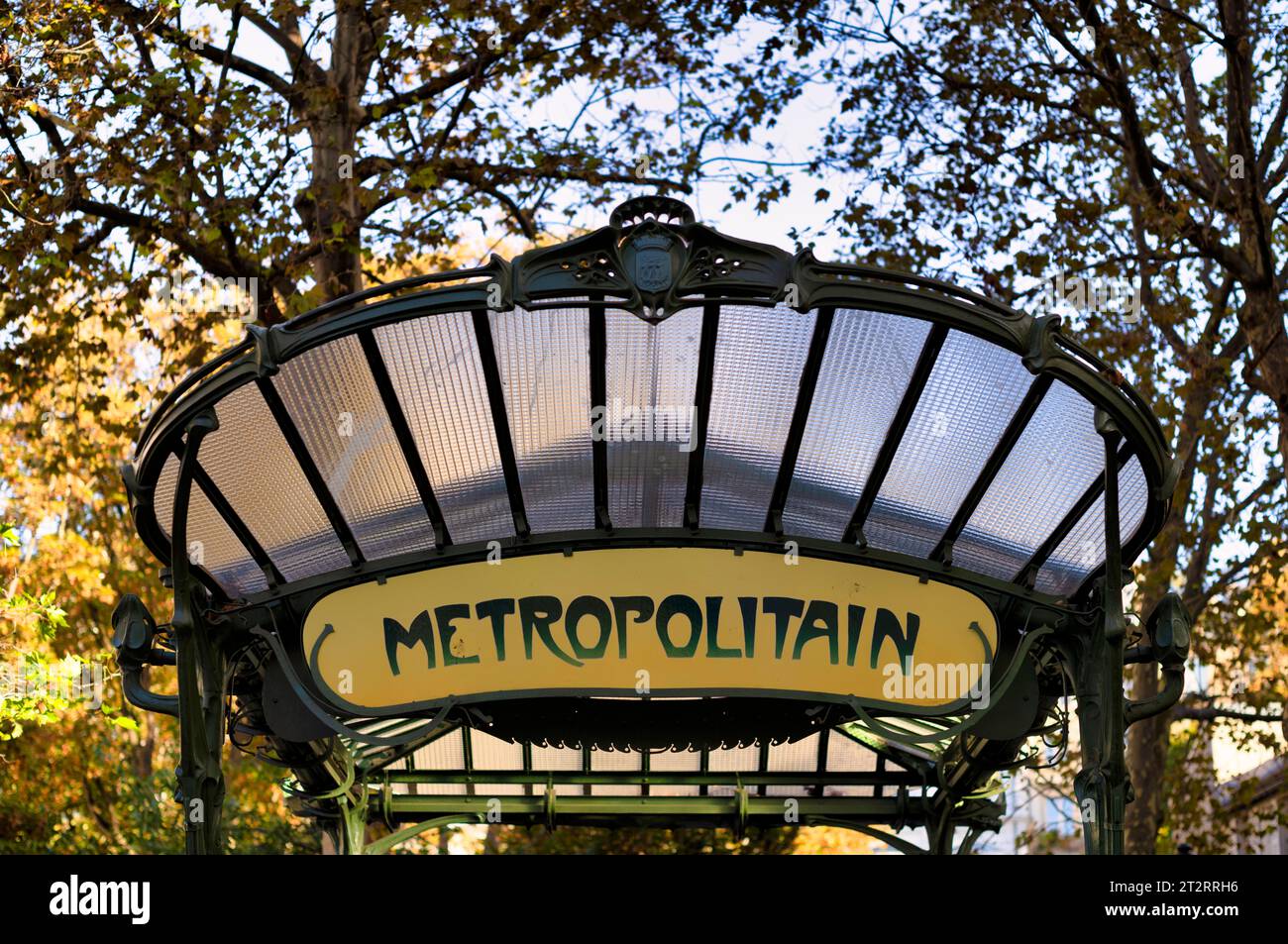 Entrance of the Metro station Abbesses with original Guimard roof in Art nouveau style, designed by Hector Guimard, Metro, Montmartre, Paris, France Stock Photo