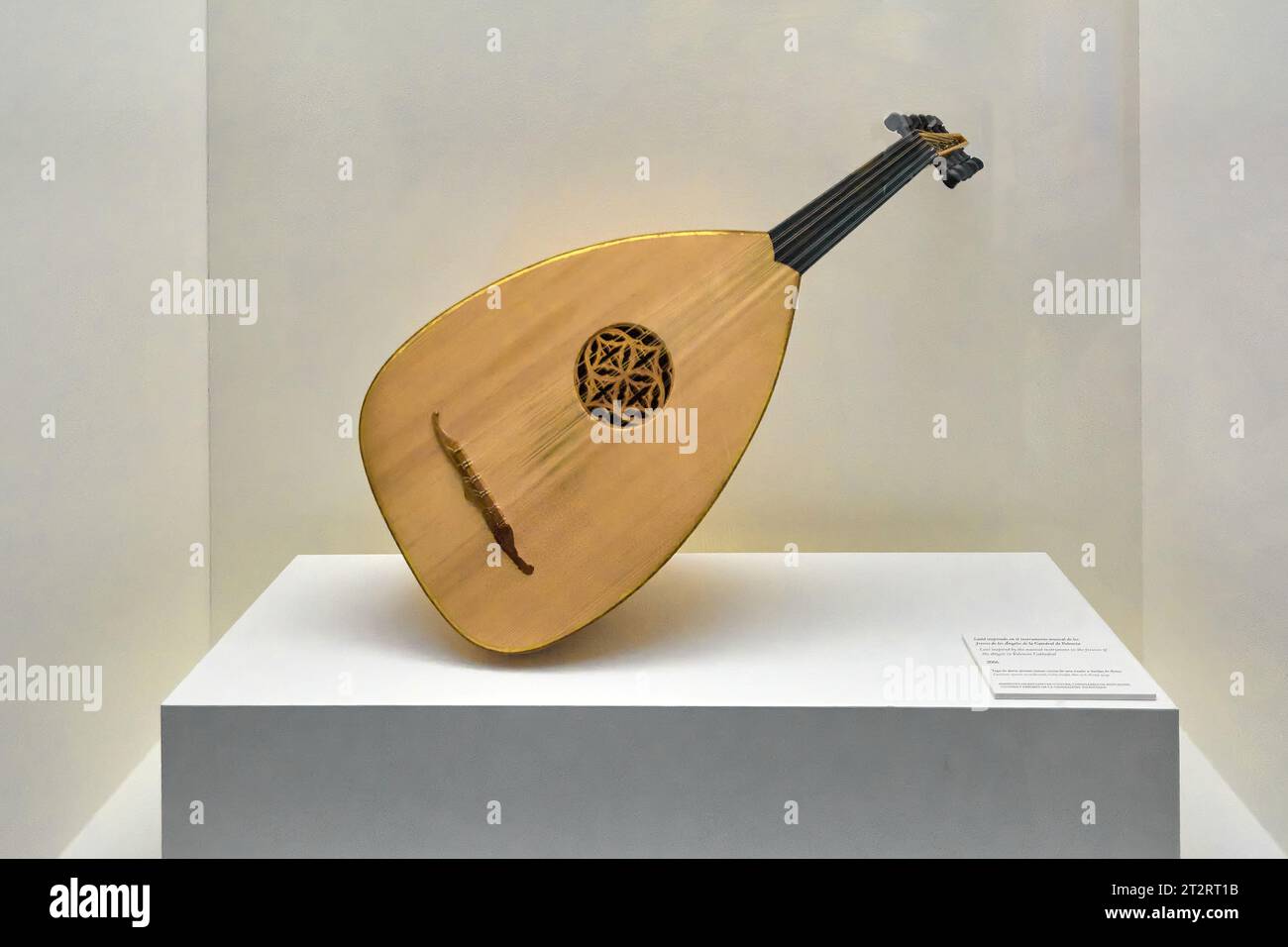 Lute inspired by the musical instrument from the frescoes of the angels in the Valencia Cathedral museum Thyssem Bonemisza. Stock Photo