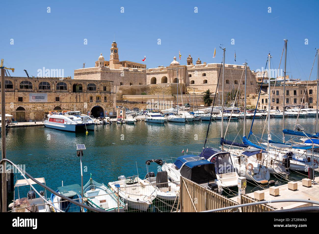 Cospicua, Malta - 17 June 2023: Port and fortified walls of Cospicua, Malta Stock Photo