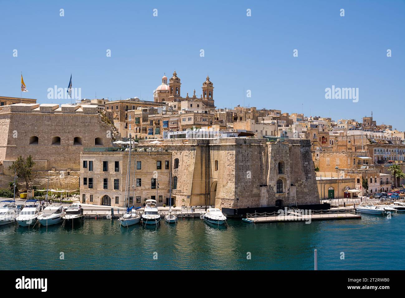 Cospicua, Malta - 17 June 2023: Port and fortified walls of Cospicua, Malta Stock Photo