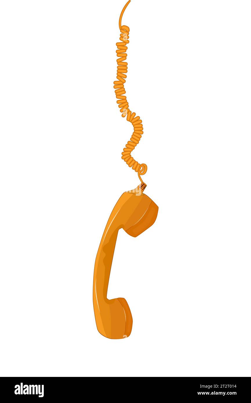 Handset hanging on wire.Vintage telephone receiver on spirale cord.Phone conversation, disconnected, call us or contact us concept.Vector illustration Stock Vector