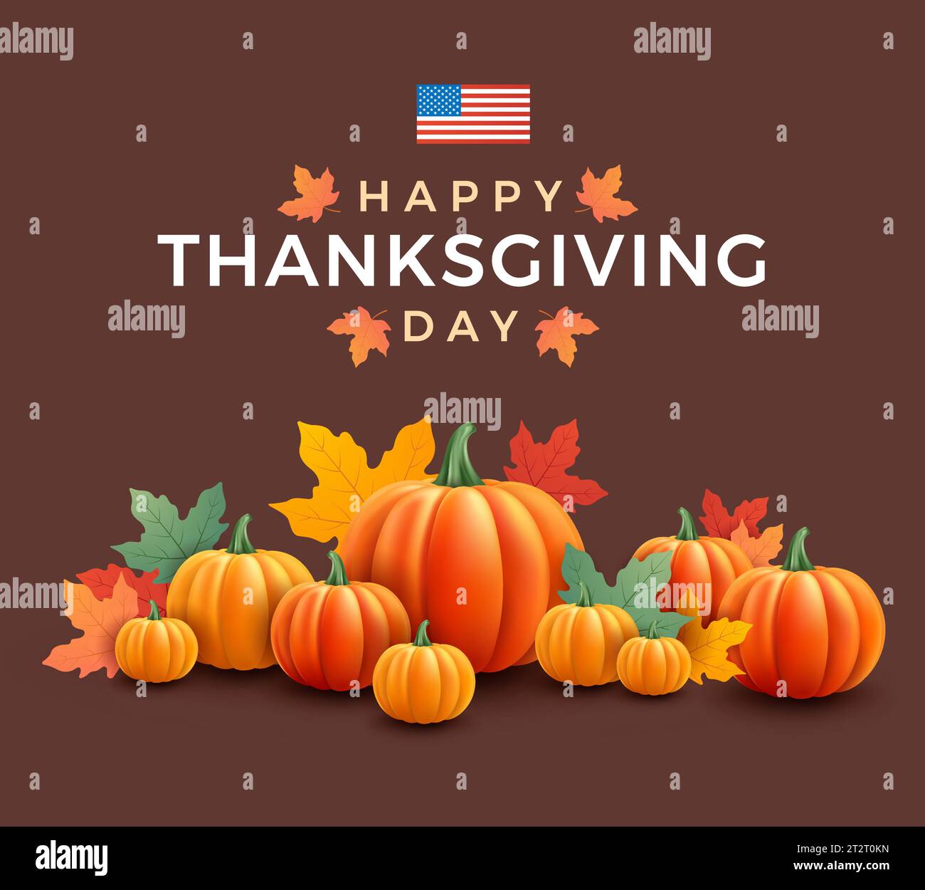 Traditional Thanksgiving Day design with orange pumpkins and the United ...