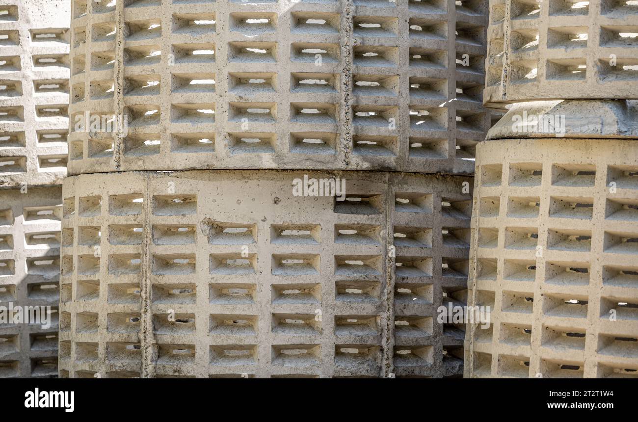 detail image of concrete cesspool rings Stock Photo