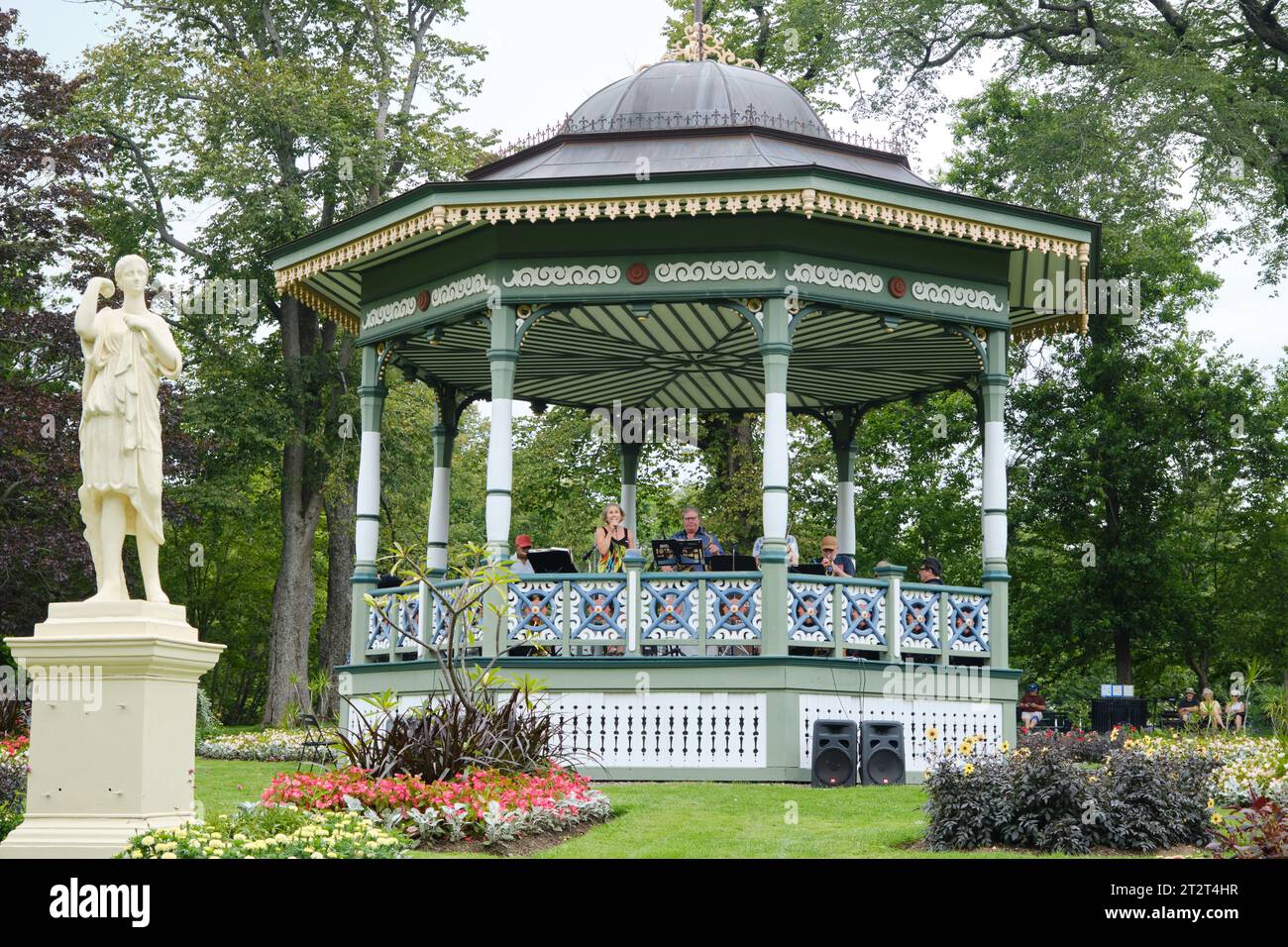 band playing concert in Gazebo of Halifax Public Gardens Stock Photo
