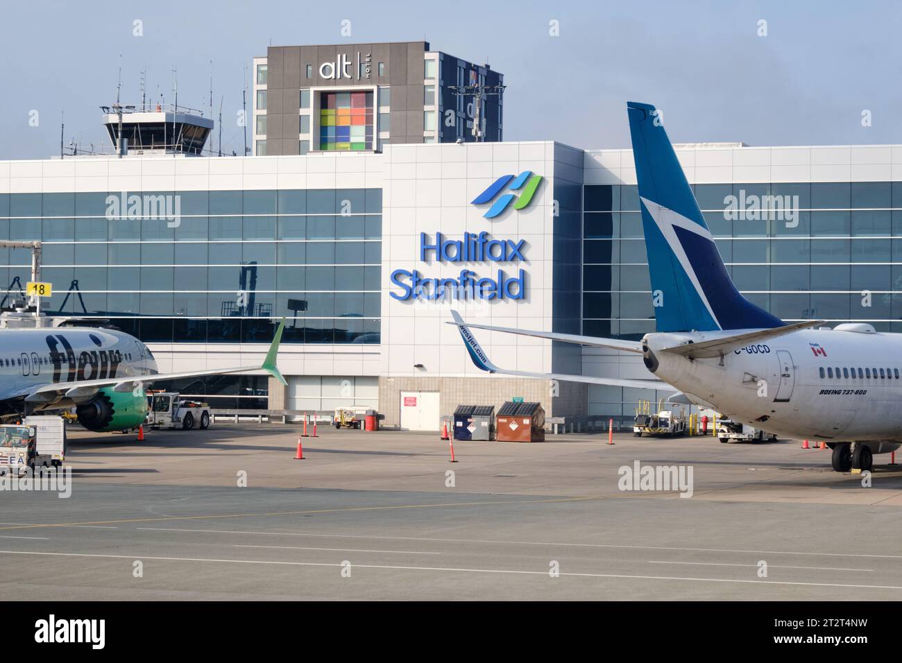 Halifax Stanfield Airport terminal with planes pulled into gates Stock