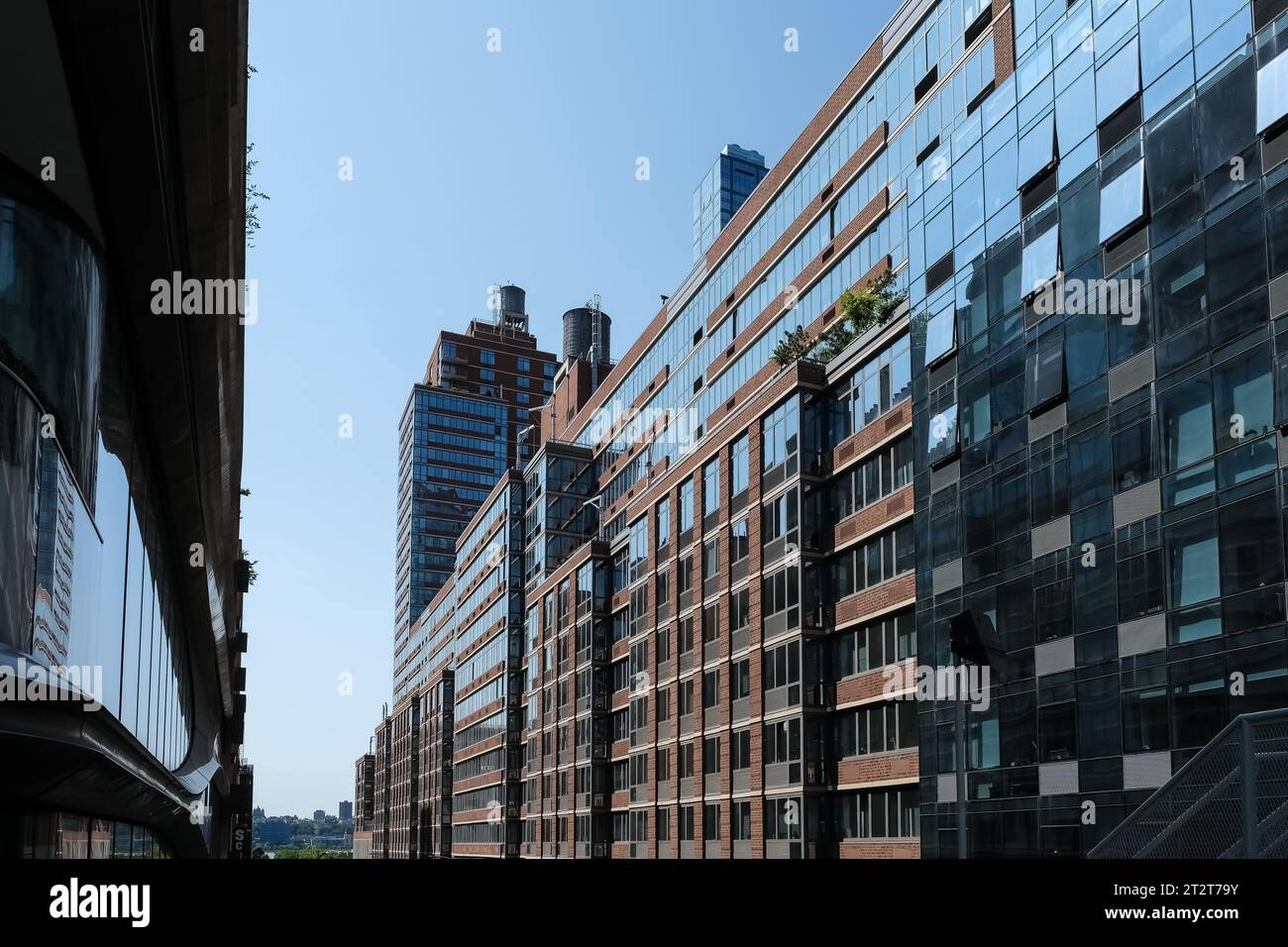 View of the High Line, elevated linear park, greenway and rail trail created on a former New York Central Railroad spur on the west side of Manhattan Stock Photo