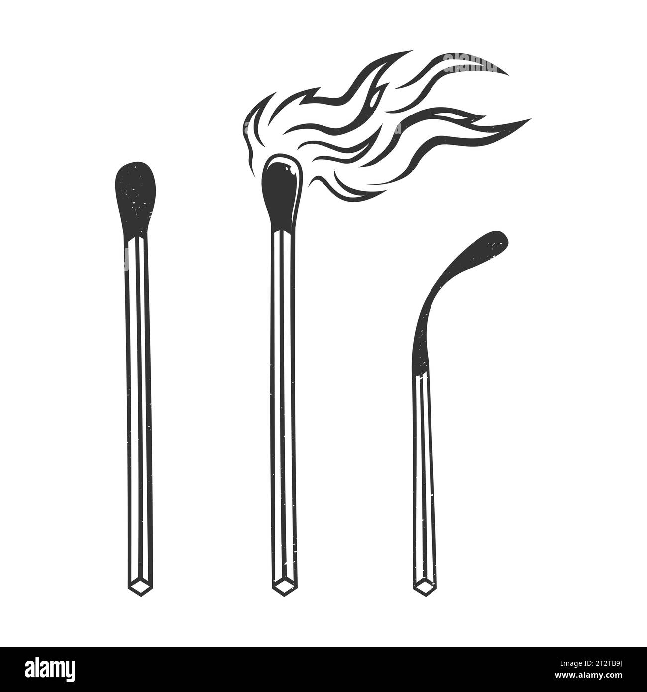 Matches. Set of vector illustrations burning match with fire, opened