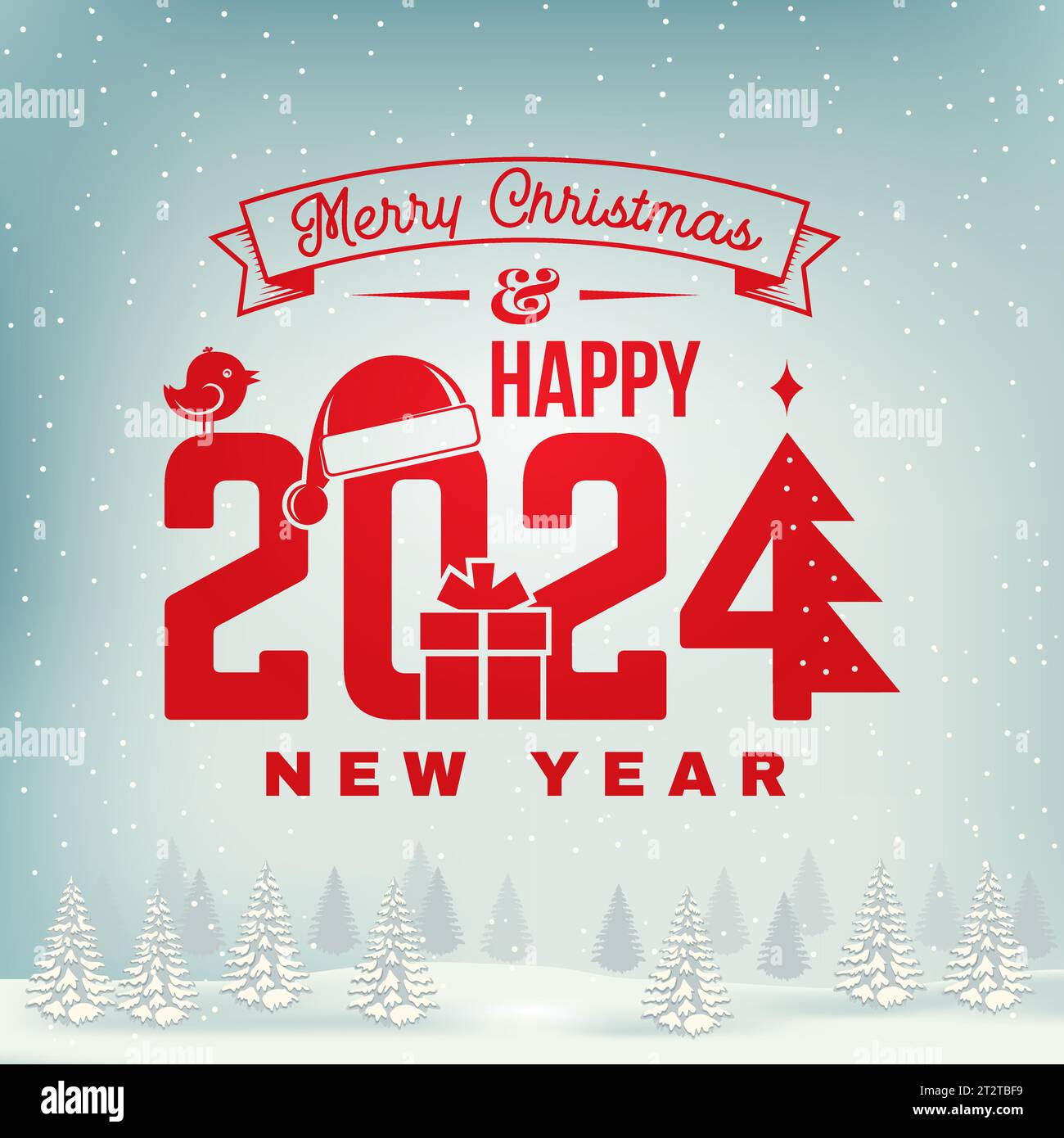 Merry Christmas and Happy New Year 2024 stamp, sticker set with ...