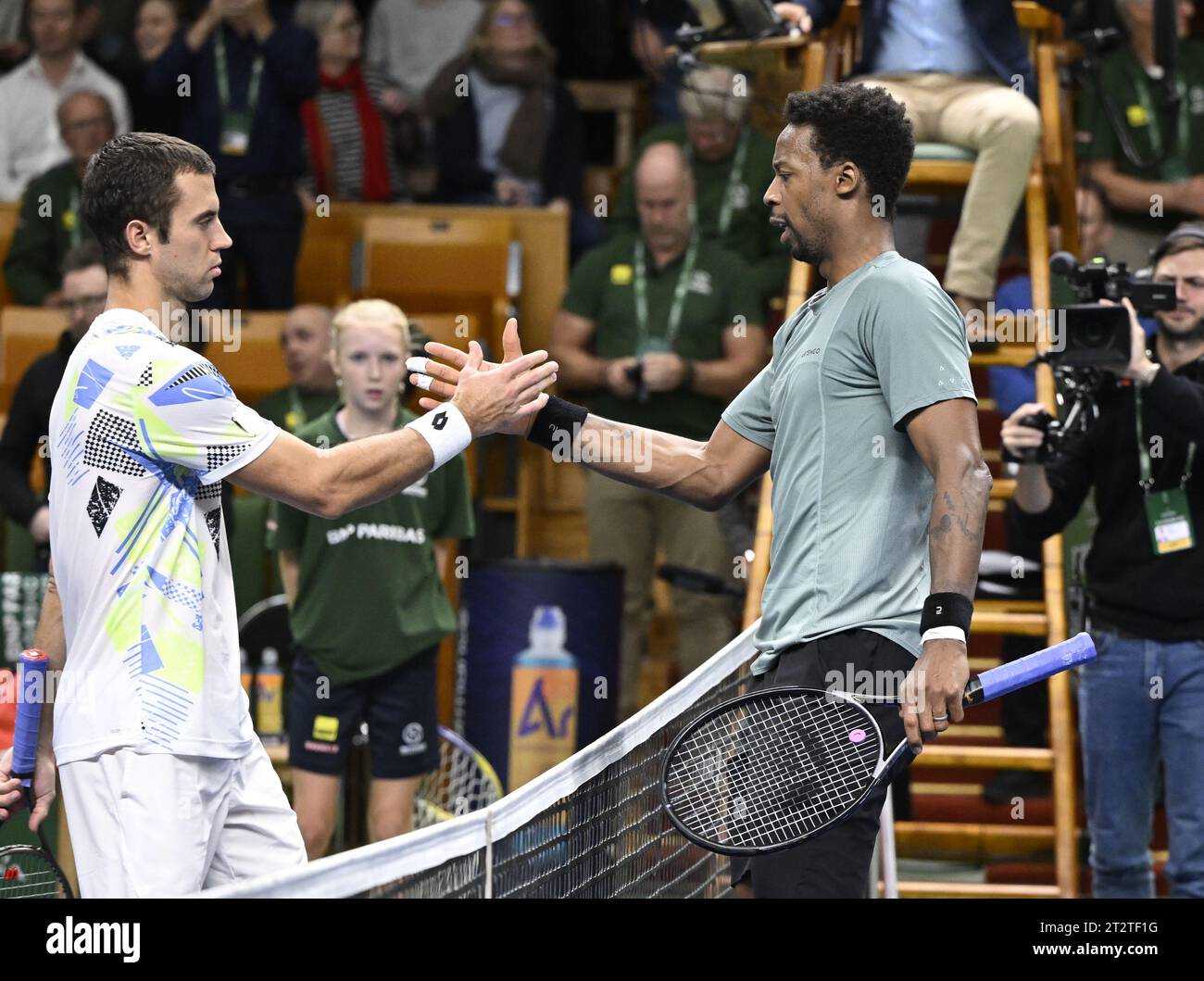 Stockholm, Sweden. 21st Oct, 2023. Gael Monfils of France shakes hands