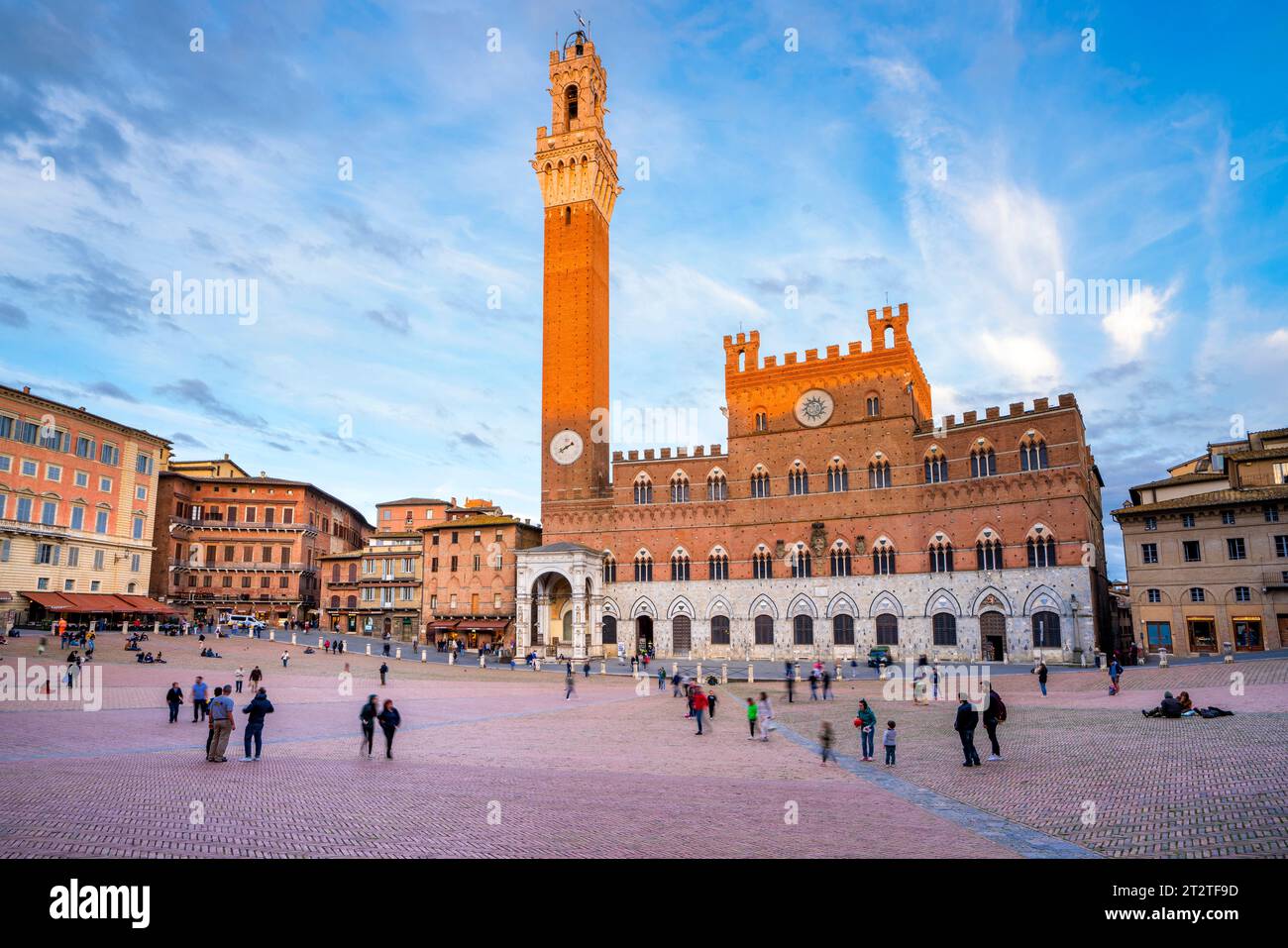 Piazza del Campo with Palazzo Pubblico,  Siena ,Tuscany,Italy,Europe UNESCO World Heritage Site Stock Photo