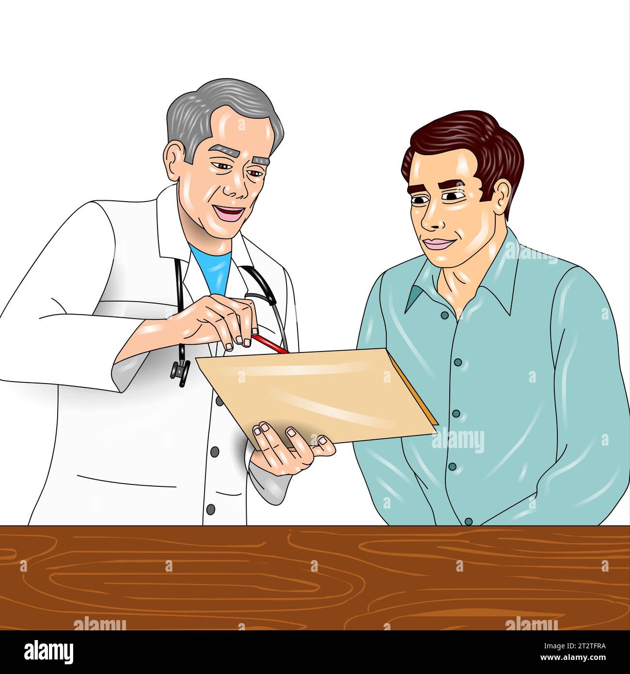Doctor with Stethoscope Examining Patient's Document Stock Photo