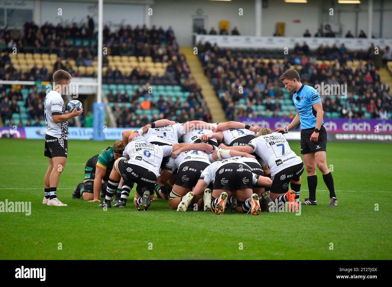 Northampton ENGLAND -  OCT 21 2023 :  Harry Randall of Bristol Bears with the ball during the  match between  Northampton Saints and   Bristol Bears  at cinch Stadium  Franklin’s Gardens.  Northampton Stock Photo