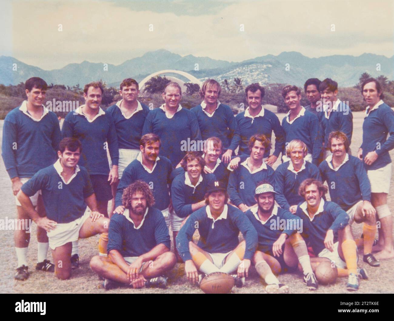 1972 team photo of the Hawaiian harlequin rugby club in Honolulu Hawaii, USA Stock Photo